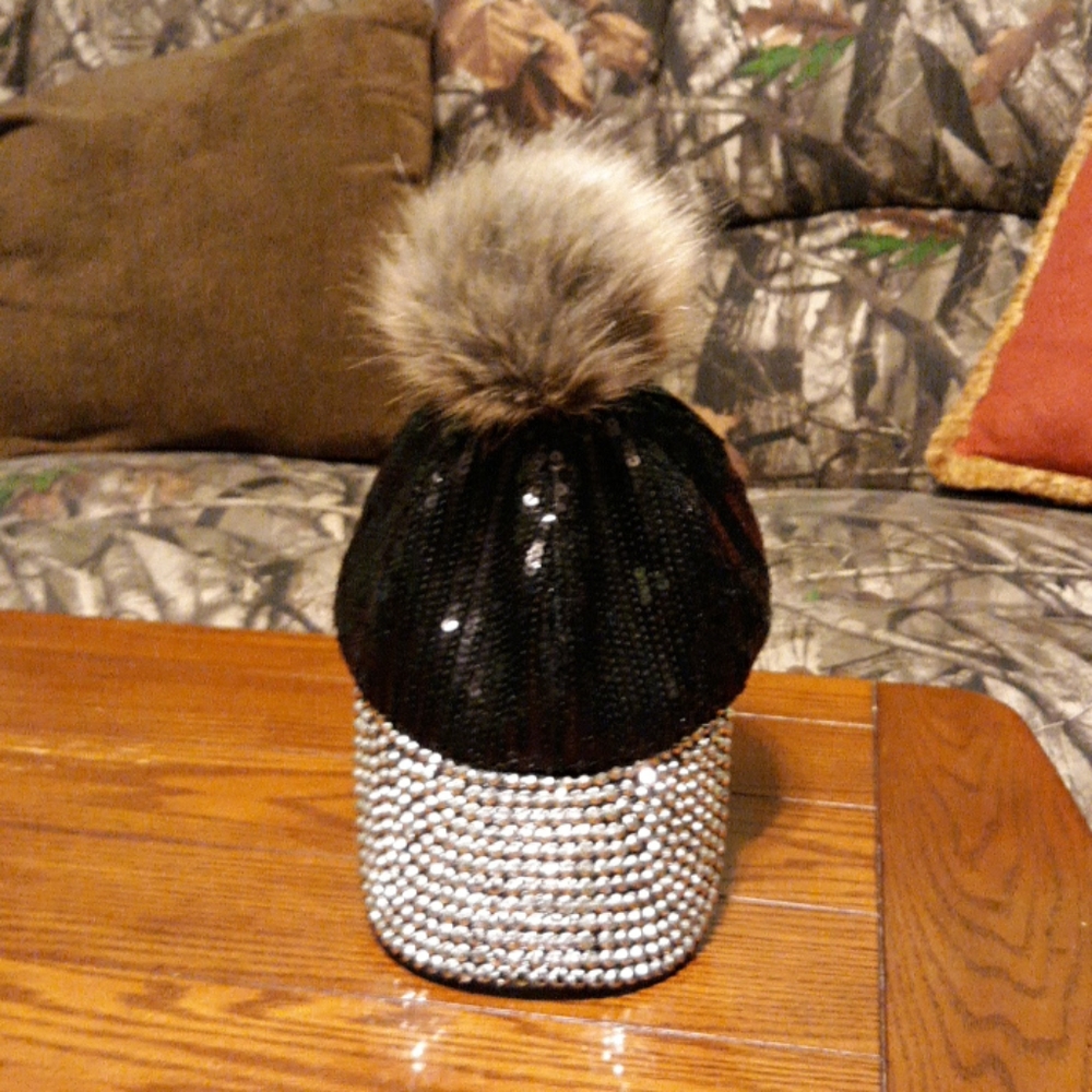 Super cute bling baseball hat with sequins and pom